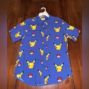 Blue Pikachu Button Up Shirt Kids Large